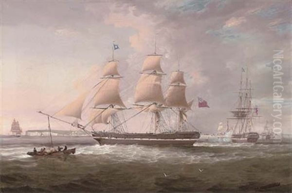 An Armed Merchantman In Two Positions Off The Downs by Sir George Chambers