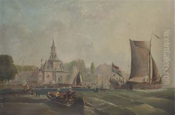 Rotterdam Harbor Oil Painting by Sir George Chambers