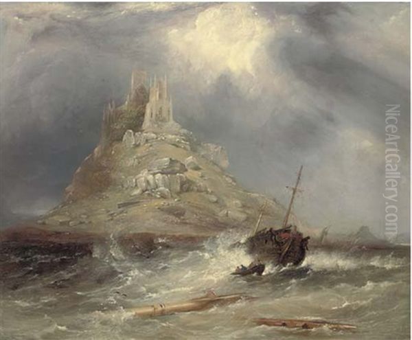 A Wreck Running Ashore Below St. Michael's Mount Oil Painting by Sir George Chambers