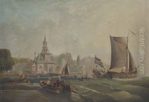 Rotterdam Harbor Oil Painting by Sir George Chambers