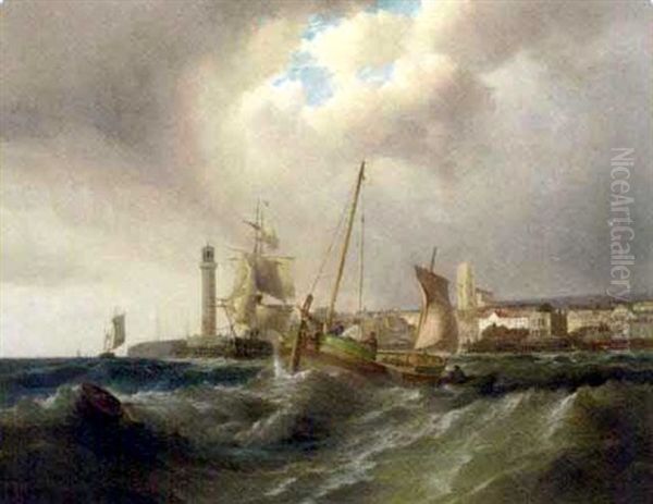 Shipping In A Heavy Swell Off Margate Oil Painting by Sir George Chambers