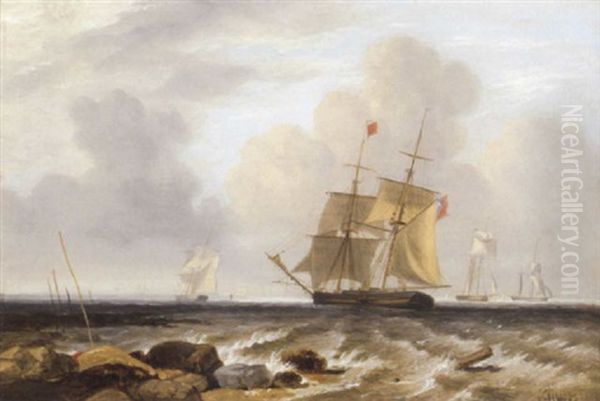 Trading Brigs Offshore Oil Painting by Sir George Chambers