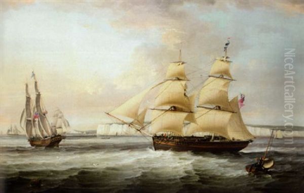 A Ship In Two Positions Off Flamborough Head Oil Painting by Sir George Chambers