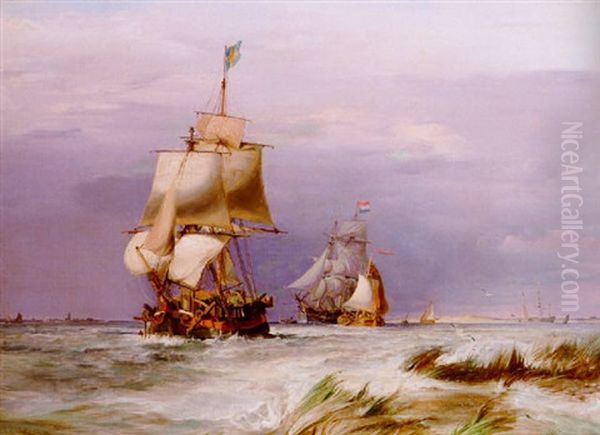 A Swedish Trader Off The Low Countries Coast Oil Painting by Sir George Chambers