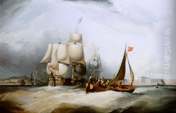 A Wherry And Other Shipping, Off The Royal William Vitualling Yard, Plymouth Oil Painting by Sir George Chambers