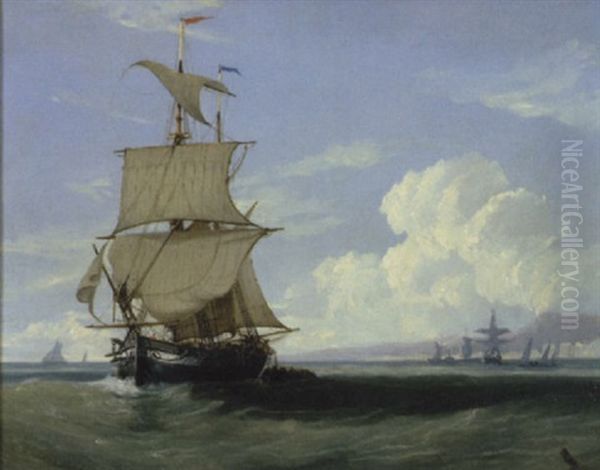 Shipping Off The Coast Oil Painting by Sir George Chambers