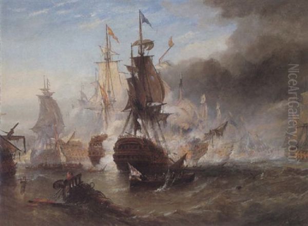 Battle Of Cape St. Vincent Oil Painting by Sir George Chambers