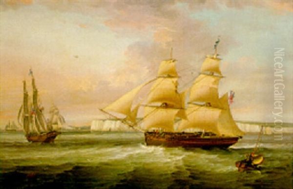 A Ship In Two Positions Off Flamborough Head Oil Painting by Sir George Chambers