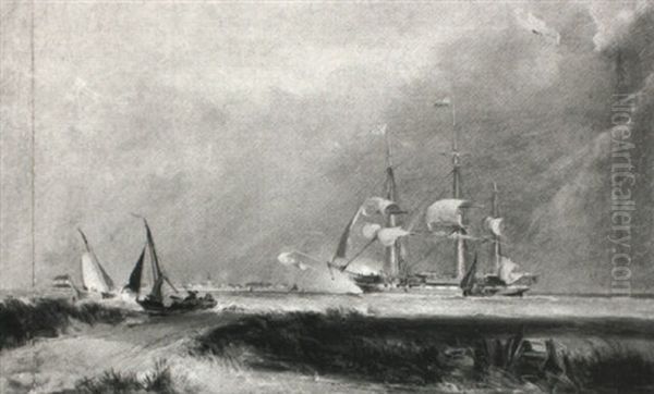 Dutch Indiaman Arriving At Rotterdam Oil Painting by Sir George Chambers