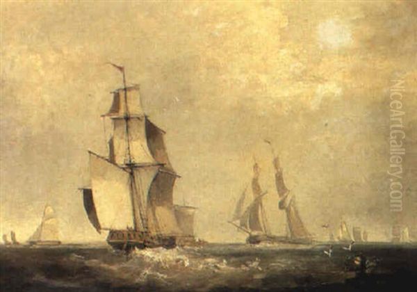 Busy Shipping Lanes In The Channel Oil Painting by Sir George Chambers