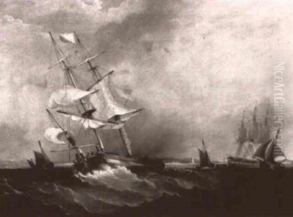 A Ship On A Stormy Sea Oil Painting by Sir George Chambers