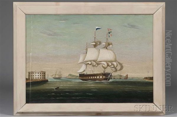 New York Harbor Oil Painting by Thomas Chambers