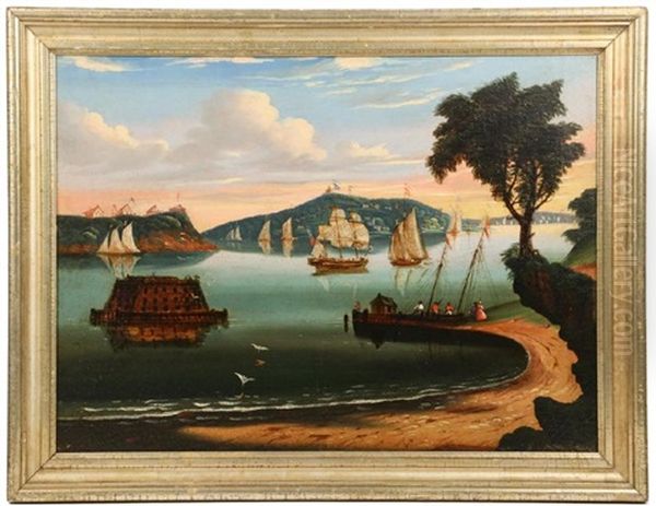 New York Harbor Showing Castle Williams' Oil Painting by Thomas Chambers