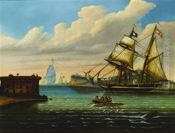 New York Harbor With Castle Garden And Ships Oil Painting by Thomas Chambers