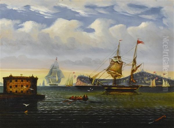 New York Harbor With Castle Garden And Ships Oil Painting by Thomas Chambers