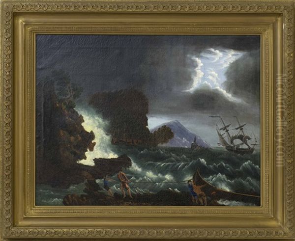 Dramatic Maritime Scene With Shipwreck Oil Painting by Thomas Chambers