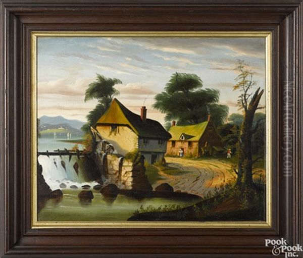 Gristmill Along The Hudson Oil Painting by Thomas Chambers