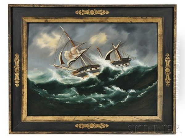 A Storm-tossed Frigate Oil Painting by Thomas Chambers