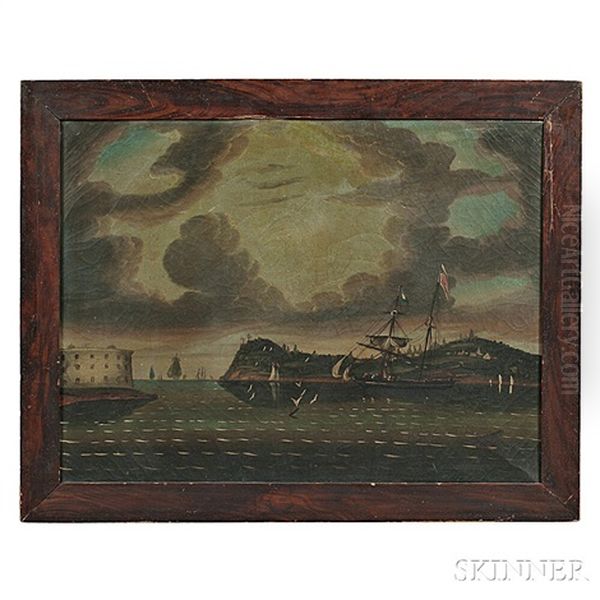 New York Harbor Oil Painting by Thomas Chambers