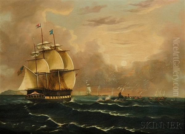 Whaling Scene With The American Bark Carolus Of New Bedford, Massachuset by Thomas Chambers