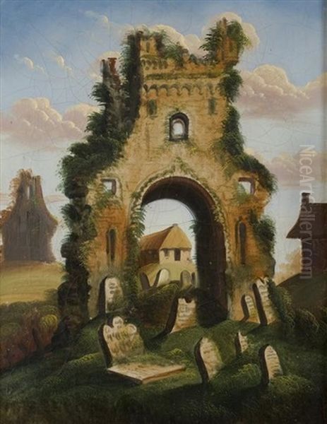 Ruins And Graveyard Oil Painting by Thomas Chambers