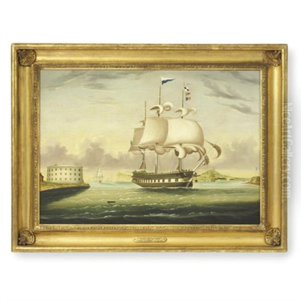 Packet Ship "george Washington" Entering New York Harbor Oil Painting by Thomas Chambers