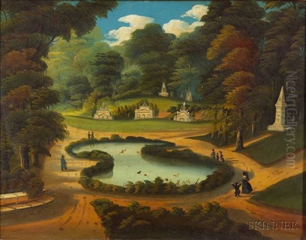 View Of Forest Pond, Mount Auburn Cemetery, Cambridge, Massachusetts Oil Painting by Thomas Chambers