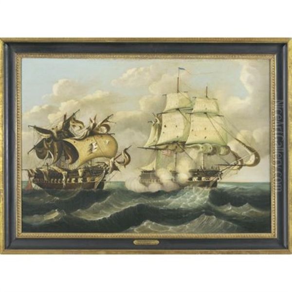 Capture Of The H.b.m. Frigate Macedonia By The U.s. Frigate United States, October 25, 1812 Oil Painting by Thomas Chambers