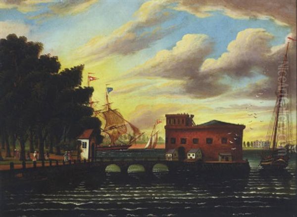 Shipping In New York Harbor With Castle Garden Oil Painting by Thomas Chambers