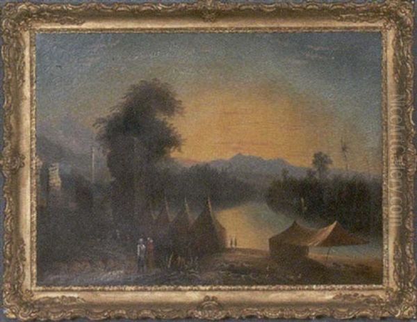 River Encampment Oil Painting by Thomas Chambers