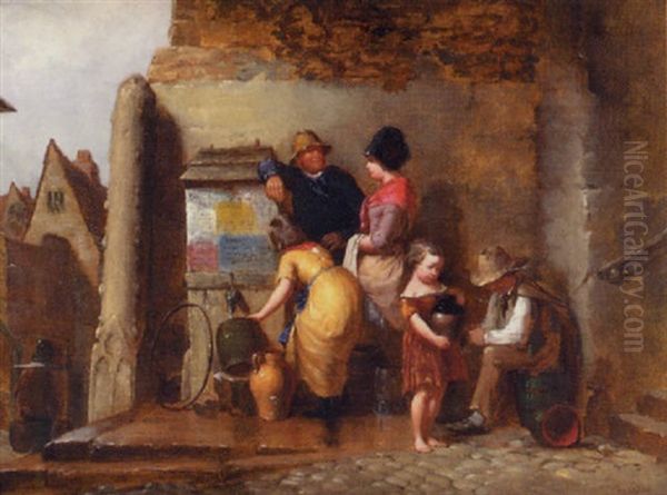 At The Pump, Scarborough Oil Painting by Thomas Chambers