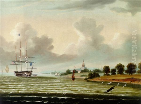 Ship Off The Coast Of Maine Oil Painting by Thomas Chambers