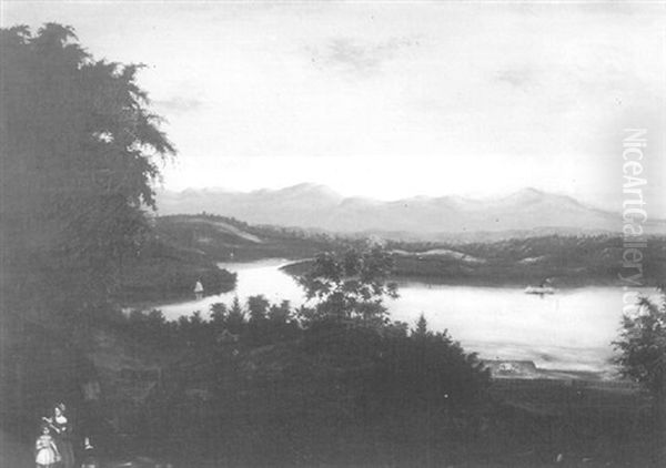 Sunset River Landscape With A Steamboat Oil Painting by Thomas Chambers