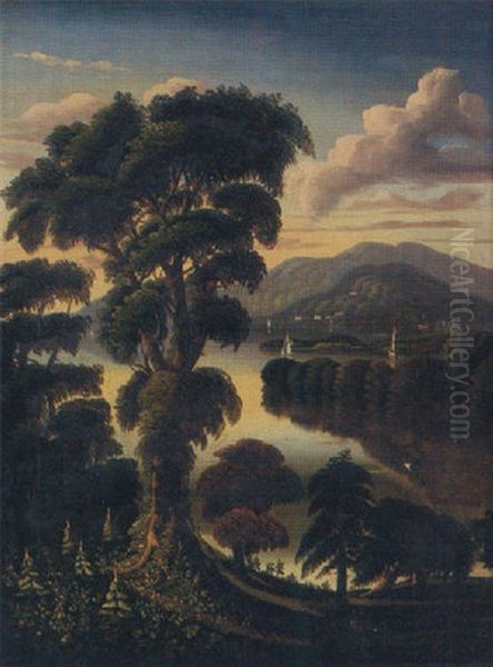 A View Of The Hudson With Bear Mountain In The Background Oil Painting by Thomas Chambers