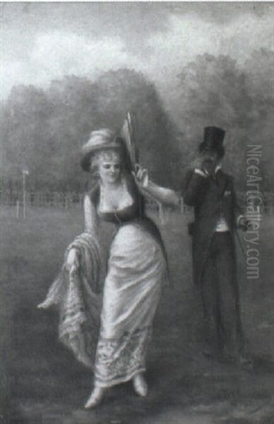 A Courtship In The Park Oil Painting by Fernand Maximilien De Chambord