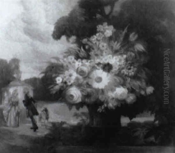 Romantic Scene With A Couple And A Bouquet Oil Painting by Fernand Maximilien De Chambord