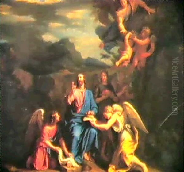 Le Christ Au Desert Servi Par Les Anges Oil Painting by Jean-Baptiste De Champaigne