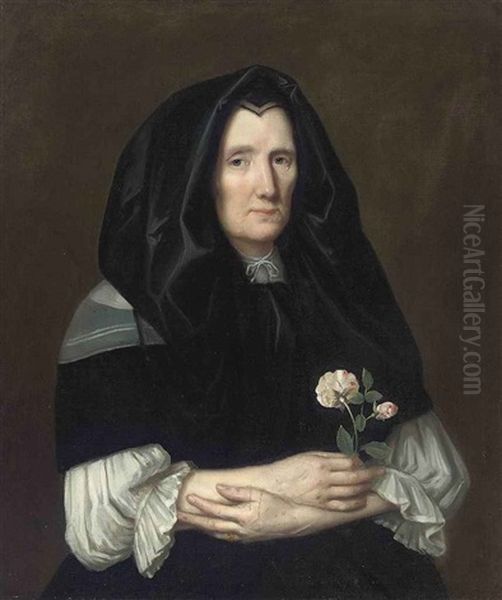 Portrait Of A Lady In A Black Mantle, With Roses In Her Right Hand Oil Painting by Philippe de Champaigne