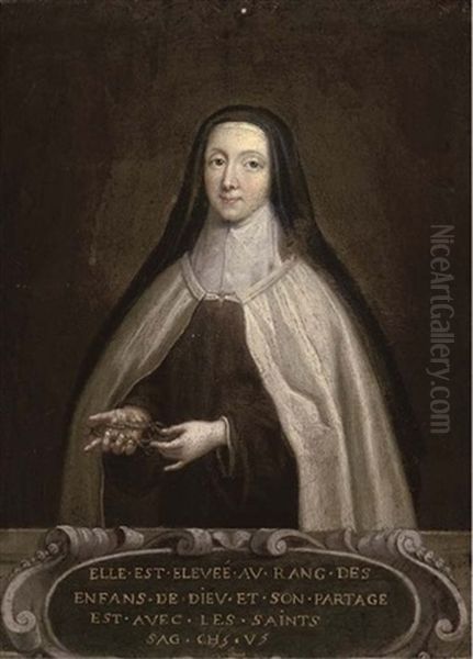 Portrait Of A Nun, Half-length, Holding A Crown Of Thorns Oil Painting by Philippe de Champaigne