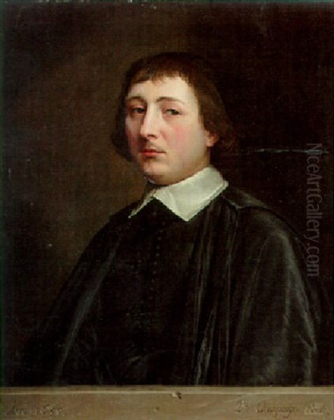 Portrait Of A Gentleman, Half Length, In A Black Coat And White Collar by Philippe de Champaigne