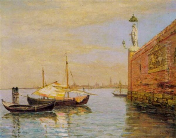 Segelboote In Der Lagune Von Venedig by Octave De Champeaux De La Boulaye