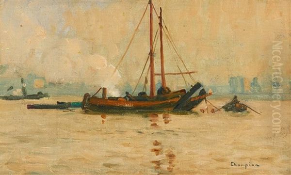 Boote Auf Dem Rhein Oil Painting by Theodore Champion