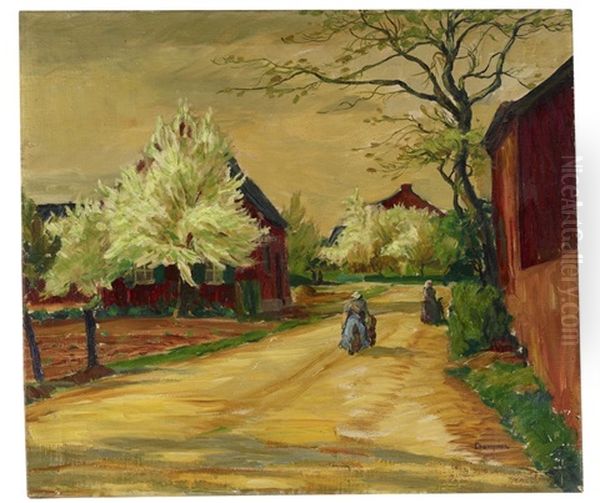 Dorfstrase Mit Bluhenden Baumen Oil Painting by Theodore Champion