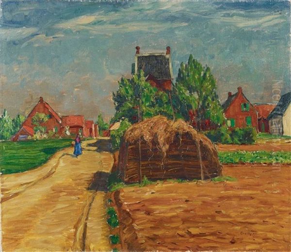 Dorfstrase Mit Heuschober Oil Painting by Theodore Champion