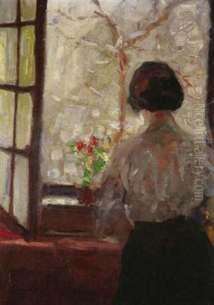 Frau Am Fenster Oil Painting by Theodore Champion