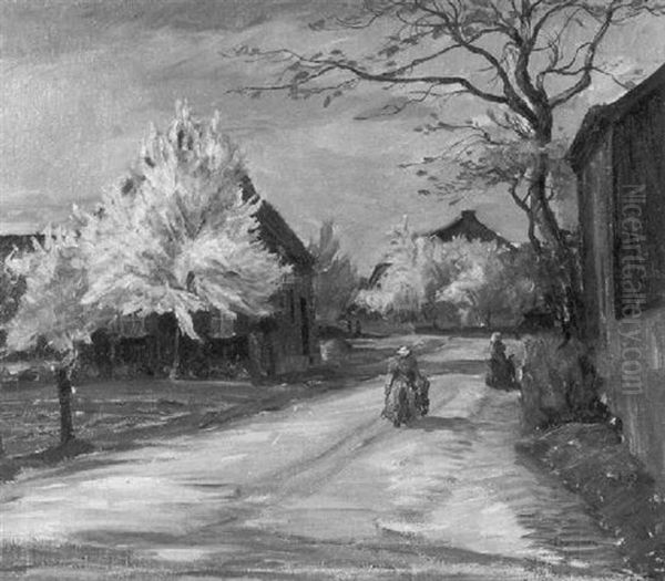 Dorfstrasse Mit Bluhenden Baumen Oil Painting by Theodore Champion