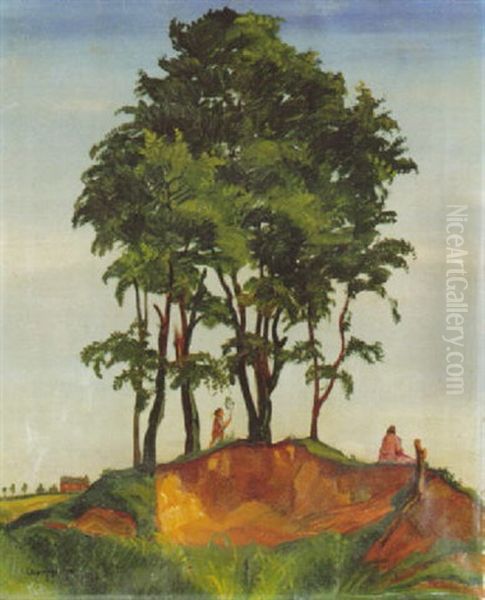 Landschaft Mit Baumen, Frau Und Kind by Theodore Champion