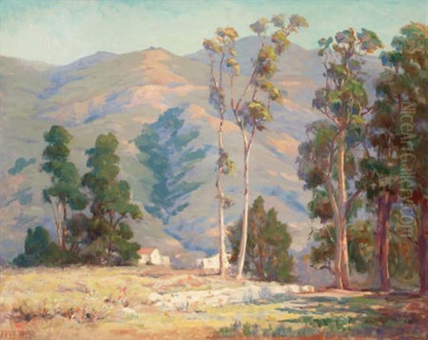 A Home Nestled In The California Foothills (thought To Be Pasadena) Oil Painting by Ada Belle Champlin