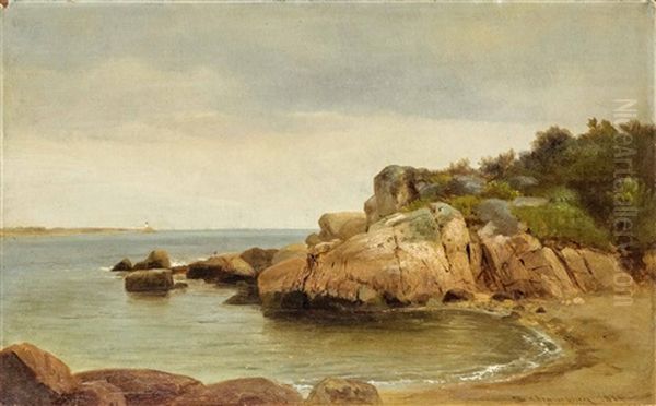 Coastal Inlet And A Distant Lighthouse Oil Painting by Benjamin Champney