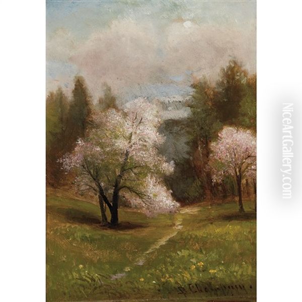 Spring Landscape With Flowering Trees Oil Painting by Benjamin Champney